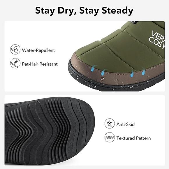 VeraCosy Green Quilted Waterproof Memory Foam House Slippers Size  Men's 11-12 - Picture 4 of 5